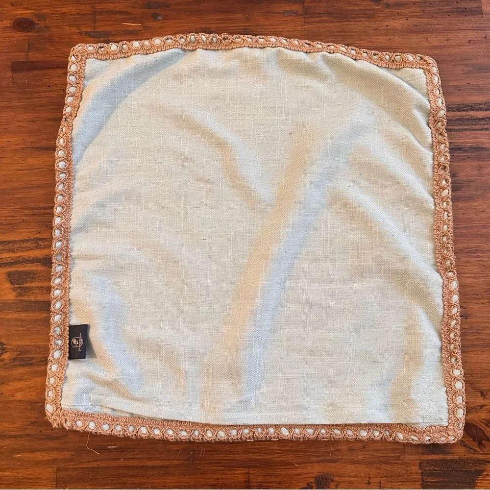 PHANTOSCOPE Farmhouse Decorative Throw Pillow Cover Burlap Linen Light Tan Blue